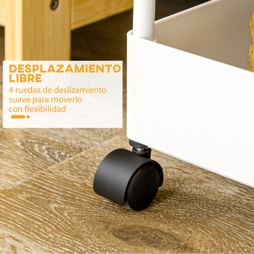 HOMCOM Carrinho de Cozinha Estreito de 4 Níveis com Rodas, 4 Cestos e 4 Ganchos Removíveis, Carrinho Auxiliar para Cozinha, Sala de Jantar, Casa de Banho ou Sala, 40x19x90 cm, Branco