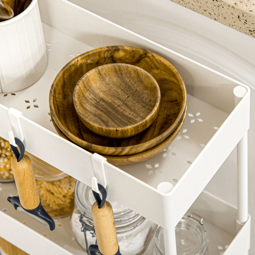 HOMCOM Carrinho de Cozinha Estreito de 4 Níveis com Rodas, 4 Cestos e 4 Ganchos Removíveis, Carrinho Auxiliar para Cozinha, Sala de Jantar, Casa de Banho ou Sala, 40x19x90 cm, Branco