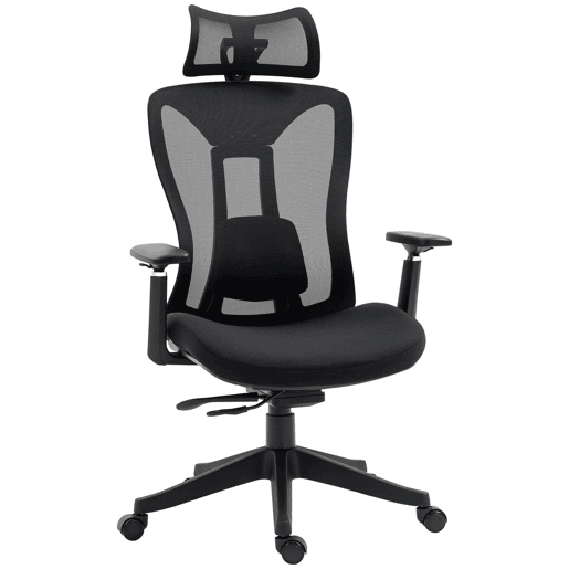 Vinsetto Cadeira de Escritório de Malha Cadeira de Escritório Reclinável com Apoio para a Cabeça Ajustável Suporte Lombar e Apoio para os Braços Carga 150 kg 70x66x120-128 cm Preto