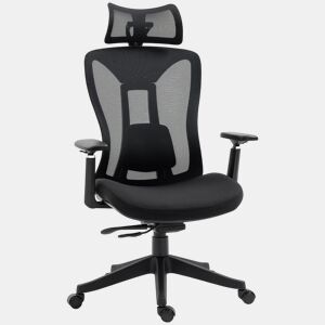 Vinsetto Cadeira de Escritório de Malha Cadeira de Escritório Reclinável com Apoio para a Cabeça Ajustável Suporte Lombar e Apoio para os Braços Carga 150 kg 70x66x120-128 cm Preto