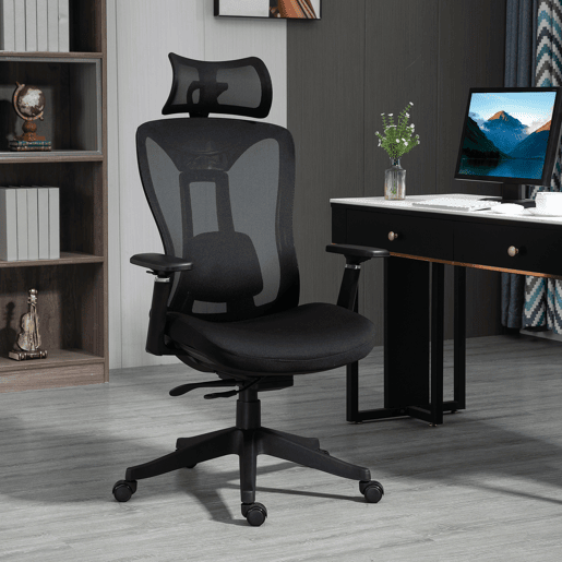 Vinsetto Cadeira de Escritório de Malha Cadeira de Escritório Reclinável com Apoio para a Cabeça Ajustável Suporte Lombar e Apoio para os Braços Carga 150 kg 70x66x120-128 cm Preto