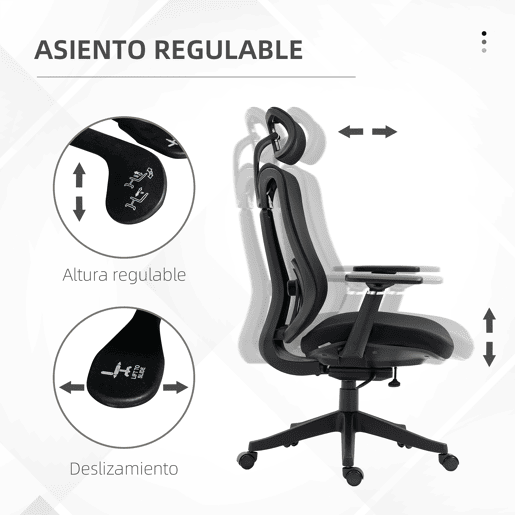 Vinsetto Cadeira de Escritório de Malha Cadeira de Escritório Reclinável com Apoio para a Cabeça Ajustável Suporte Lombar e Apoio para os Braços Carga 150 kg 70x66x120-128 cm Preto