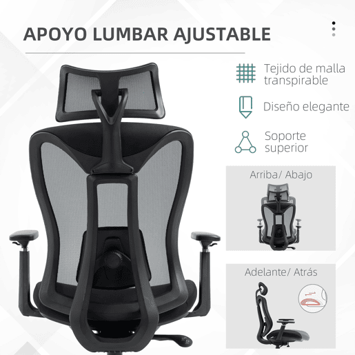 Vinsetto Cadeira de Escritório de Malha Cadeira de Escritório Reclinável com Apoio para a Cabeça Ajustável Suporte Lombar e Apoio para os Braços Carga 150 kg 70x66x120-128 cm Preto