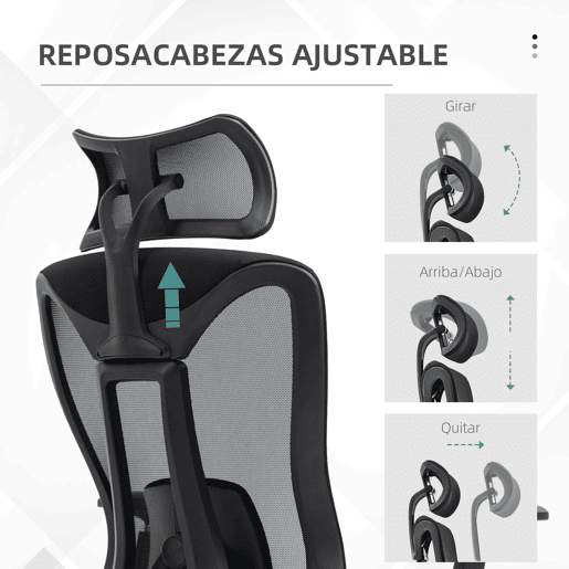 Vinsetto Cadeira de Escritório de Malha Cadeira de Escritório Reclinável com Apoio para a Cabeça Ajustável Suporte Lombar e Apoio para os Braços Carga 150 kg 70x66x120-128 cm Preto