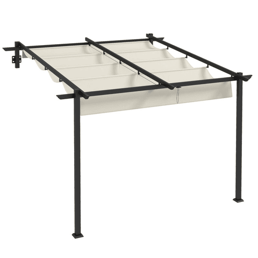Outsunny Pérgola de Parede 3x3 m Pérgola de Jardim com Teto Retrátil de Poliéster e Estrutura de Aço para Festas Casamentos Creme e Cinza Escuro Outsunny Pérgola de Parede 3x3 m Pérgola de Jardim com Teto Retrátil de Poliéster e Estrutura de Aço para Festas Casamentos Creme e Cinza Escuro