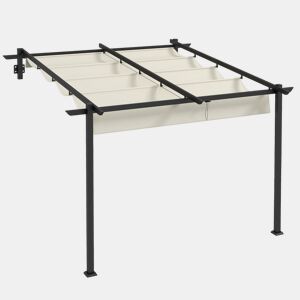 Outsunny Pérgola de Parede 3x3 m Pérgola de Jardim com Teto Retrátil de Poliéster e Estrutura de Aço para Festas Casamentos Creme e Cinza Escuro