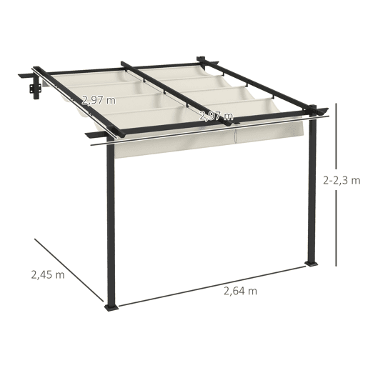 Outsunny Pérgola de Parede 3x3 m Pérgola de Jardim com Teto Retrátil de Poliéster e Estrutura de Aço para Festas Casamentos Creme e Cinza Escuro Outsunny Pérgola de Parede 3x3 m Pérgola de Jardim com Teto Retrátil de Poliéster e Estrutura de Aço para Festas Casamentos Creme e Cinza Escuro