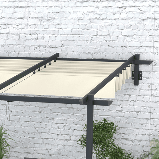 Outsunny Pérgola de Parede 3x3 m Pérgola de Jardim com Teto Retrátil de Poliéster e Estrutura de Aço para Festas Casamentos Creme e Cinza Escuro Outsunny Pérgola de Parede 3x3 m Pérgola de Jardim com Teto Retrátil de Poliéster e Estrutura de Aço para Festas Casamentos Creme e Cinza Escuro