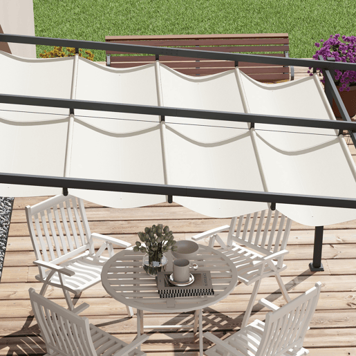 Outsunny Pérgola de Parede 3x3 m Pérgola de Jardim com Teto Retrátil de Poliéster e Estrutura de Aço para Festas Casamentos Creme e Cinza Escuro Outsunny Pérgola de Parede 3x3 m Pérgola de Jardim com Teto Retrátil de Poliéster e Estrutura de Aço para Festas Casamentos Creme e Cinza Escuro