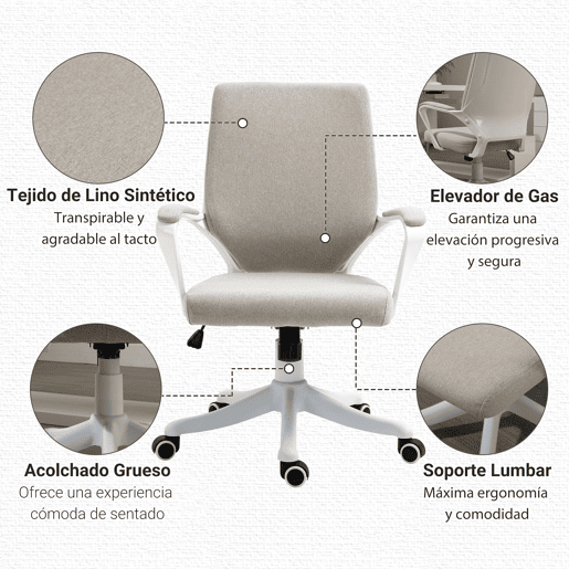 Vinsetto Cadeira de Escritório Giratória Cadeira de Escritório Ergonómica com Altura Ajustável Apoio para os Braços Acolchoado e Suporte Lombar Carga Máxima 120 kg 62x69x92-100 cm Bege Vinsetto Cadeira de Escritório Giratória Cadeira de Escritório Ergonómica com Altura Ajustável Apoio para os Braços Acolchoado e Suporte Lombar Carga Máxima 120 kg 62x69x92-100 cm Bege