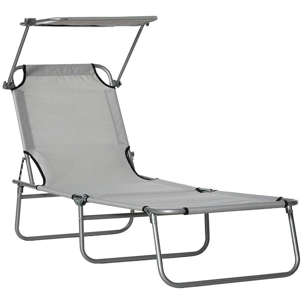 Outsunny tumbona plegable tumbona de jardín exterior reclinable con toldo desmontable con ángulo regulable respaldo ajustable en 4 niveles para terraza piscina patio 187x58x36 cm gris claro