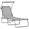 Outsunny Espreguiçadeira de Jardim Dobrável com Toldo Removível e Ajustável em Ângulo e Encosto Ajustável em 4 Posições para Jardim Terraço Campismo Exterior 187x58x36 cm Cinza Claro