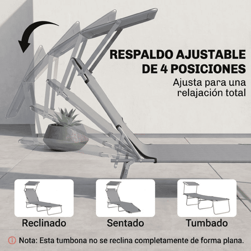 Outsunny Espreguiçadeira de Jardim Dobrável com Toldo Removível e Ajustável em Ângulo e Encosto Ajustável em 4 Posições para Jardim Terraço Campismo Exterior 187x58x36 cm Cinza Claro