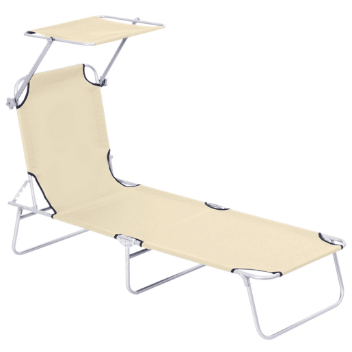Outsunny Espreguiçadeira de Jardim Dobrável com Toldo Removível e Ajustável em Ângulo e Encosto Ajustável em 4 Posições para Jardim Terraço Campismo Exterior 187x58x36 cm Bege