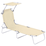 Outsunny Espreguiçadeira de Jardim Dobrável com Toldo Removível e Ajustável em Ângulo e Encosto Ajustável em 4 Posições para Jardim Terraço Campismo Exterior 187x58x36 cm Bege