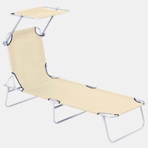Outsunny Espreguiçadeira de Jardim Dobrável com Toldo Removível e Ajustável em Ângulo e Encosto Ajustável em 4 Posições para Jardim Terraço Campismo Exterior 187x58x36 cm Bege