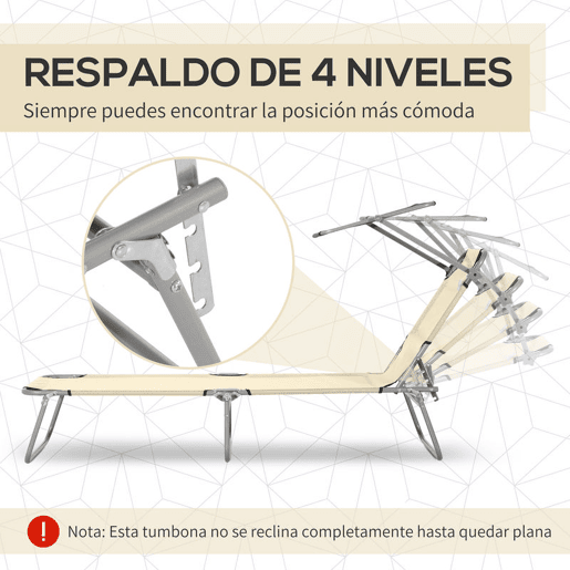 Outsunny Espreguiçadeira de Jardim Dobrável com Toldo Removível e Ajustável em Ângulo e Encosto Ajustável em 4 Posições para Jardim Terraço Campismo Exterior 187x58x36 cm Bege