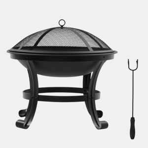 Outsunny Braseiro de Exterior Braseiro para Jardim de Aço com Tampa Protetora e Atiçador para Fogueiras na Varanda Campismo Ø55x50 cm Preto