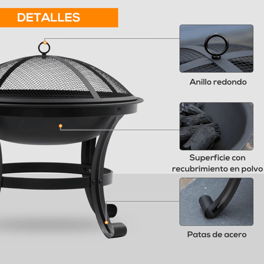 Outsunny Braseiro de Exterior Braseiro para Jardim de Aço com Tampa Protetora e Atiçador para Fogueiras na Varanda Campismo Ø55x50 cm Preto