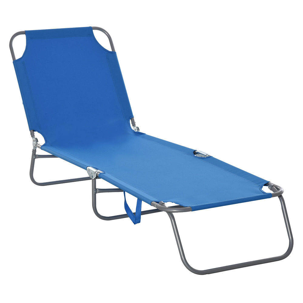 Outsunny tumbona plegable tumbona jardín exterior con respaldo ajustable en 5 posiciones y estructura metálica carga 120 kg para terraza piscina playa 187x55x24 cm azul