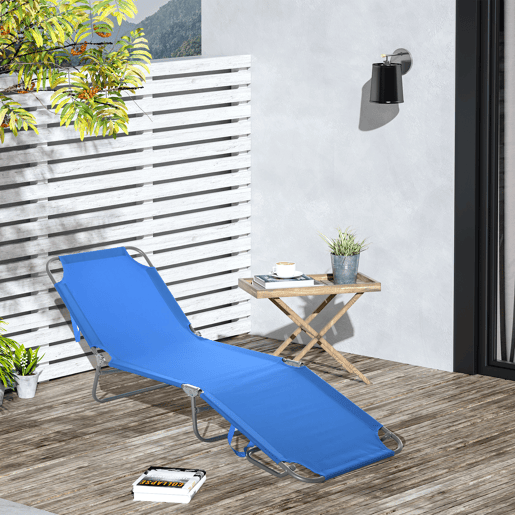 Outsunny Espreguiçadeira Dobrável Espreguiçadeira de Jardim com Encosto Ajustável em 5 Posições Peso Máximo 120 kg para Terraço Piscina Praia 187x55x24 cm Azul