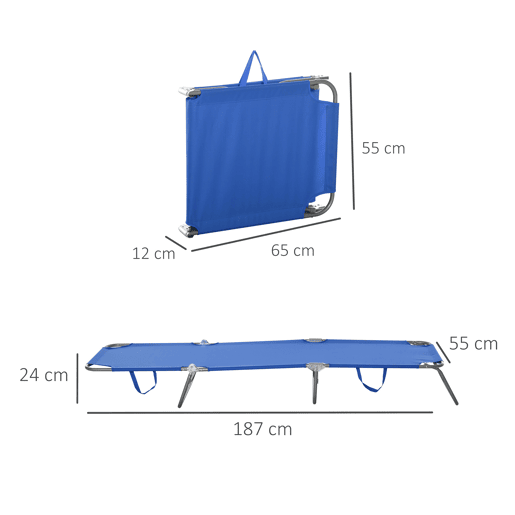 Outsunny Espreguiçadeira Dobrável Espreguiçadeira de Jardim com Encosto Ajustável em 5 Posições Peso Máximo 120 kg para Terraço Piscina Praia 187x55x24 cm Azul
