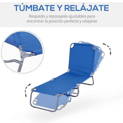 Outsunny Espreguiçadeira Dobrável Espreguiçadeira de Jardim com Encosto Ajustável em 5 Posições Peso Máximo 120 kg para Terraço Piscina Praia 187x55x24 cm Azul