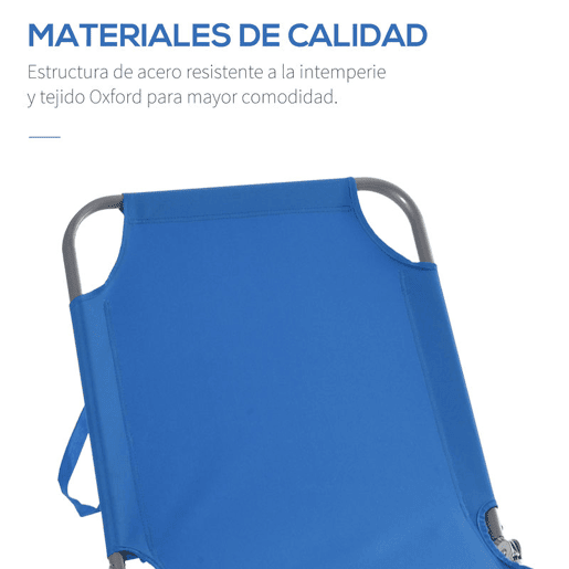 Outsunny Espreguiçadeira Dobrável Espreguiçadeira de Jardim com Encosto Ajustável em 5 Posições Peso Máximo 120 kg para Terraço Piscina Praia 187x55x24 cm Azul