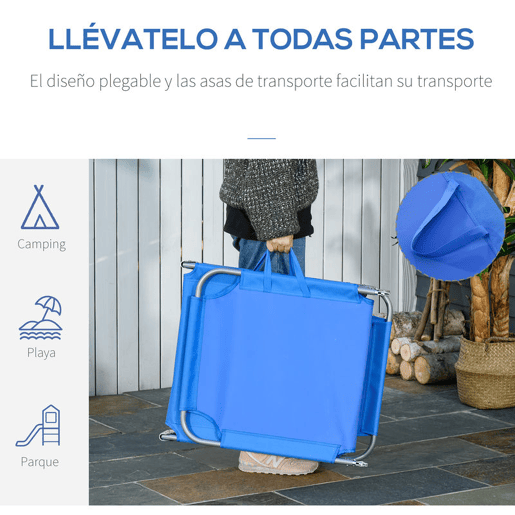 Outsunny Espreguiçadeira Dobrável Espreguiçadeira de Jardim com Encosto Ajustável em 5 Posições Peso Máximo 120 kg para Terraço Piscina Praia 187x55x24 cm Azul
