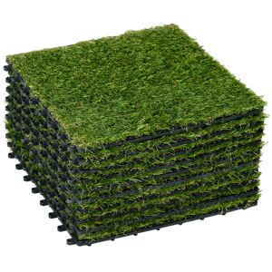 Outsunny Relva Artificial 30x30cm 10 Peças com Altura de 25mm Alta Densidade 6500 Relva Artificial de Encaixe para Exterior Pátio Terraço Verde