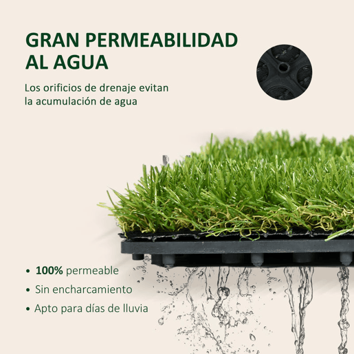 Outsunny Relva Artificial 30x30cm 10 Peças com Altura de 25mm Alta Densidade 6500 Relva Artificial de Encaixe para Exterior Pátio Terraço Verde