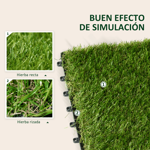 Outsunny Relva Artificial 30x30cm 10 Peças com Altura de 25mm Alta Densidade 6500 Relva Artificial de Encaixe para Exterior Pátio Terraço Verde
