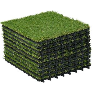 Outsunny Relva Artificial 30x30cm 10 Peças com Altura de 25mm Alta Densidade 11000 Relva Artificial de Encaixe para Exterior Pátio Terraço Verde