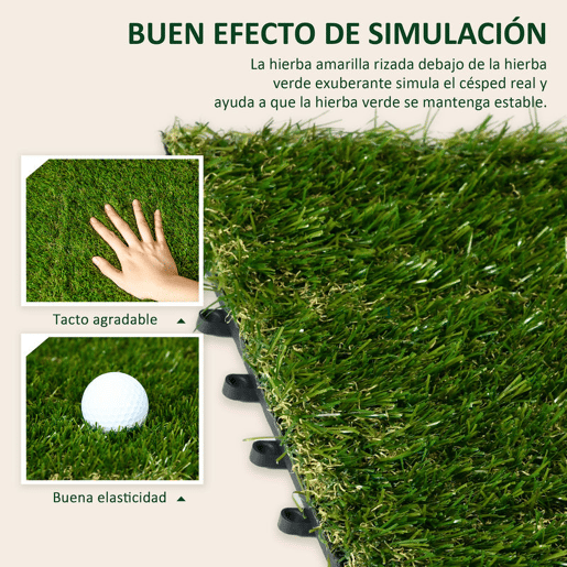 Outsunny Relva Artificial 30x30cm 10 Peças com Altura de 25mm Alta Densidade 11000 Relva Artificial de Encaixe para Exterior Pátio Terraço Verde