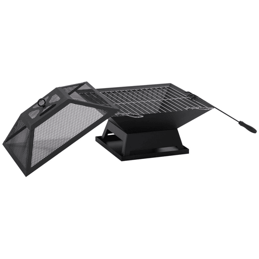 Outsunny Braseiro Exterior de Aço Braseiro para Jardim Multifuncional com Tampa Protetora e Atiçador para Churrascos Fogueiras para Varanda Campismo 45x45x34 cm Preto