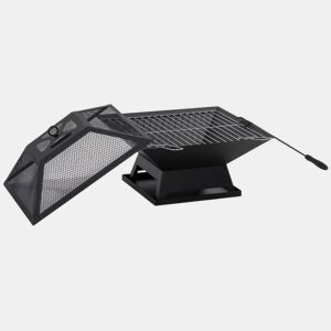 Outsunny Braseiro Exterior de Aço Braseiro para Jardim Multifuncional com Tampa Protetora e Atiçador para Churrascos Fogueiras para Varanda Campismo 45x45x34 cm Preto