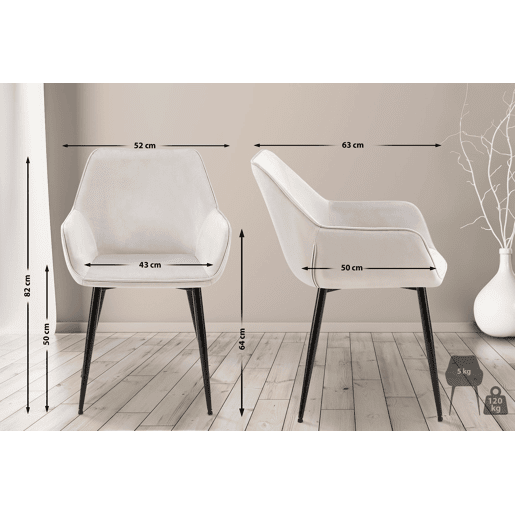 Silla de comedor Vessa Terciopelo Gris claro 63X52X82 cm