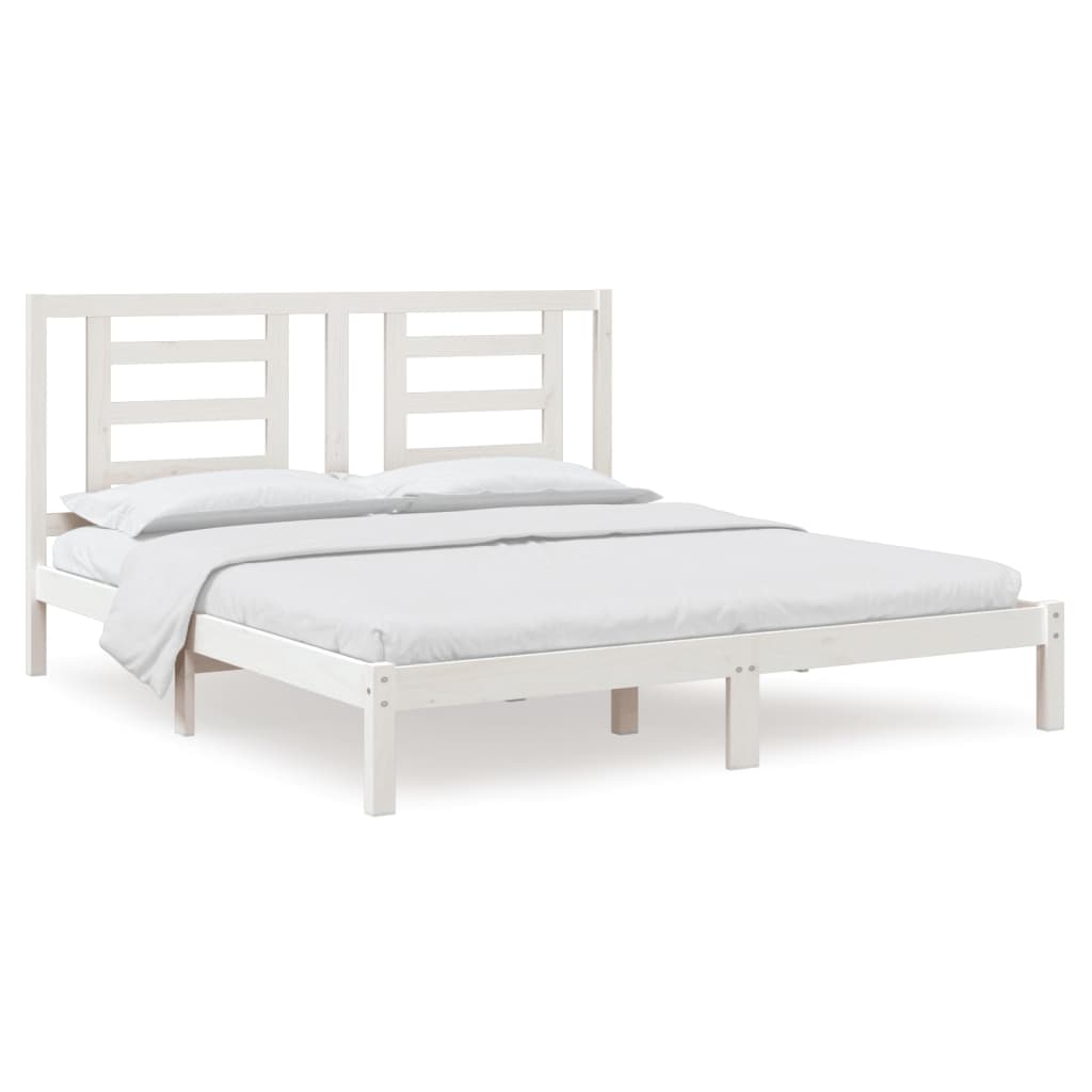 estructura de cama madera maciza super king blanca 180x200 cm