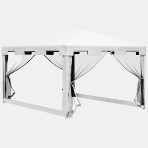 Outsunny Tenda de Jardim 4x3 m Tenda Desmontável de Exterior com 4 Mosqueteiras Laterais 2 Portas com Fecho de Correr e 8 Orifícios de Drenagem para Pátio Praia Branco
