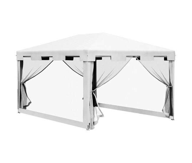Outsunny carpa de jardín 4x3 m cenador desmontable exterior con 4 mosquiteras laterales 2 puertas con cremallera y 6 orificios de drenaje impermeable anti-uv para terraza patio playa blanco y negro