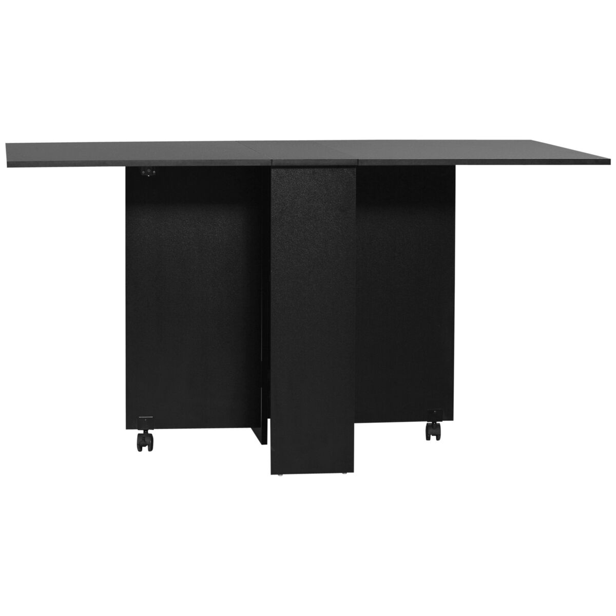 Homcom mesa plegable de comedor mesa de cocina plegable con ruedas alas abatibles y estantes para 4-6 personas 75x140x74 cm negro