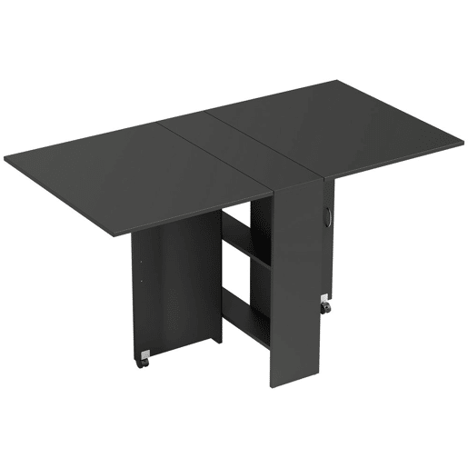 HOMCOM Mesa de Cozinha Dobrável Mesa de Madeira com 2 Prateleiras de Armazenamento e Laterais Dobráveis Estilo Moderno para Sala de Estar 75x140x74 cm Preto