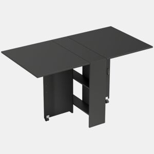 HOMCOM Mesa de Cozinha Dobrável Mesa de Madeira com 2 Prateleiras de Armazenamento e Laterais Dobráveis Estilo Moderno para Sala de Estar 75x140x74 cm Preto