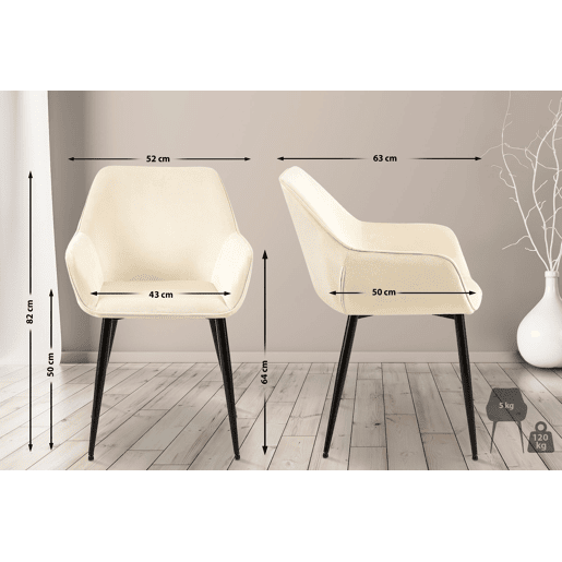 Silla de comedor Vessa Terciopelo Crema 63X52X82 cm