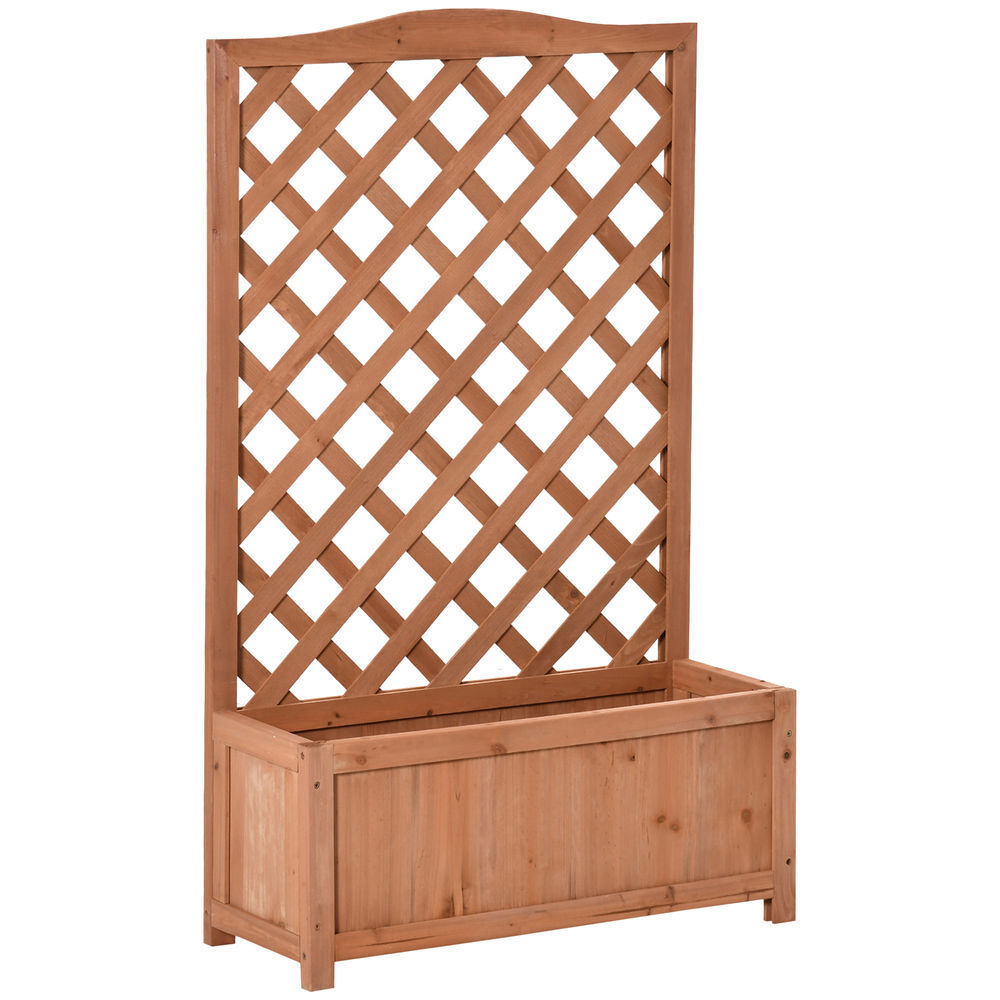 Outsunny jardinera con enrejado de madera maciza arriate macetero con soporte para trepadora cultivos plantas flores para balcón terraza jardín exterior 70x28x117 cm marrón