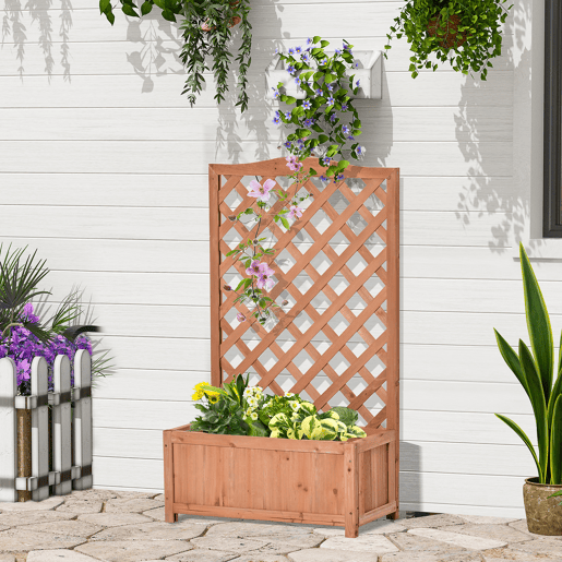Outsunny Floreira com Treliça de Madeira Caixa de Plantio com Suporte para Plantas Trepadeiras para Cultivo de Plantas Flores Terraço Jardim Exterior 70x28x117 cm Madeira