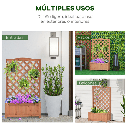 Outsunny Floreira com Treliça de Madeira Caixa de Plantio com Suporte para Plantas Trepadeiras para Cultivo de Plantas Flores Terraço Jardim Exterior 70x28x117 cm Madeira