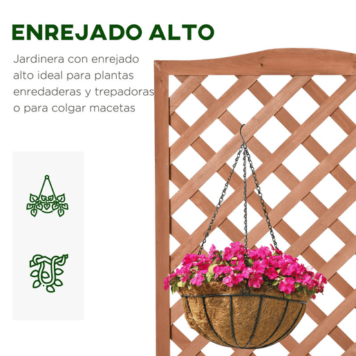 Outsunny Floreira com Treliça de Madeira Caixa de Plantio com Suporte para Plantas Trepadeiras para Cultivo de Plantas Flores Terraço Jardim Exterior 70x28x117 cm Madeira