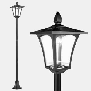 Outsunny Poste de Luz Solar para Jardim com Painel Automático, Estrutura em Aço Inoxidável e Proteção IP44 para Terraço e Pátio, 18x18x160 cm, Preto