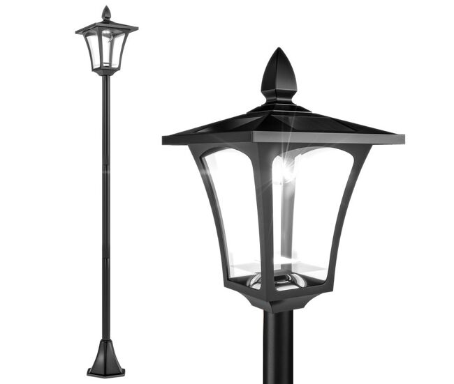 Outsunny farola solar luz solar para jardín con panel encendido automático y marco de acero inoxidable impermeable ip44 para terraza patio 18x18x160